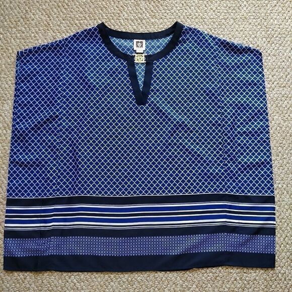 Anne Klein caftan blouse sz S blue & white - Picture 5 of 8